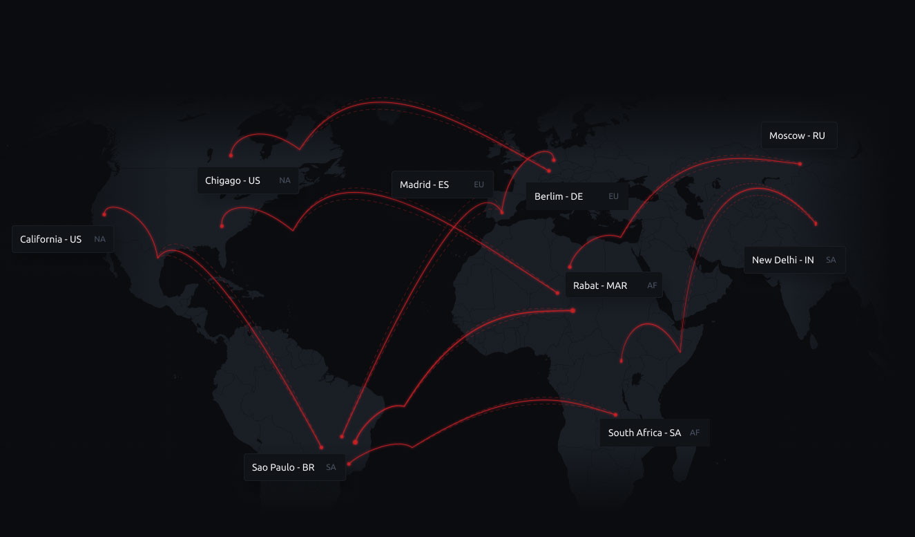 Servers map around the world